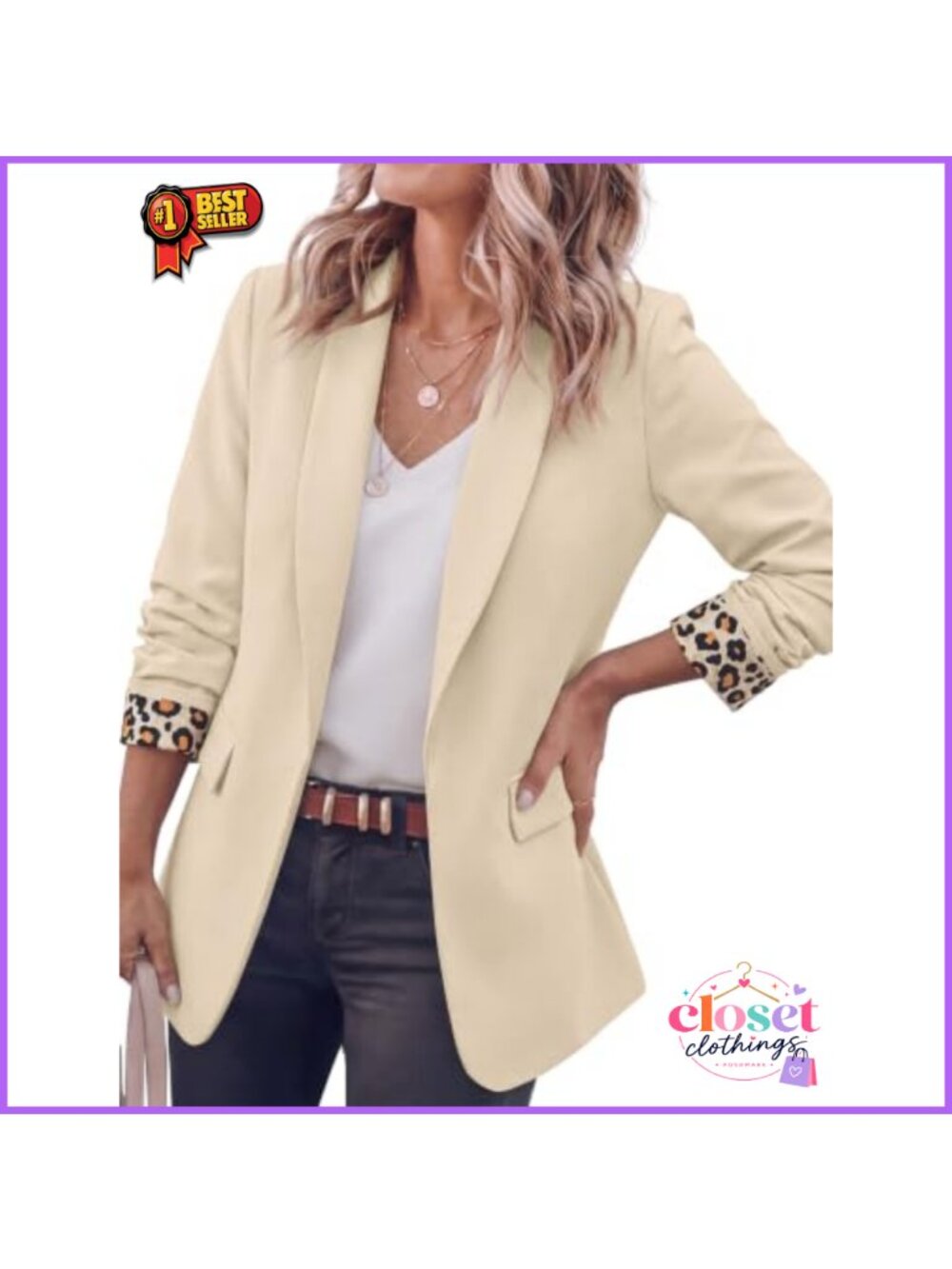 Polyester Blend Open Front Shawl Collar Blazer Business Casual